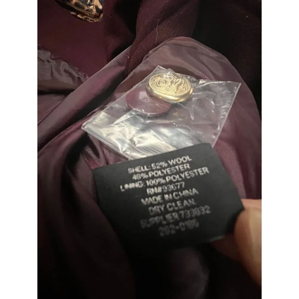 Liz Claiborne Wool Blend Single Breasted Pleated Jacket Sz L Wine NWT $220 - Picture 7 of 8